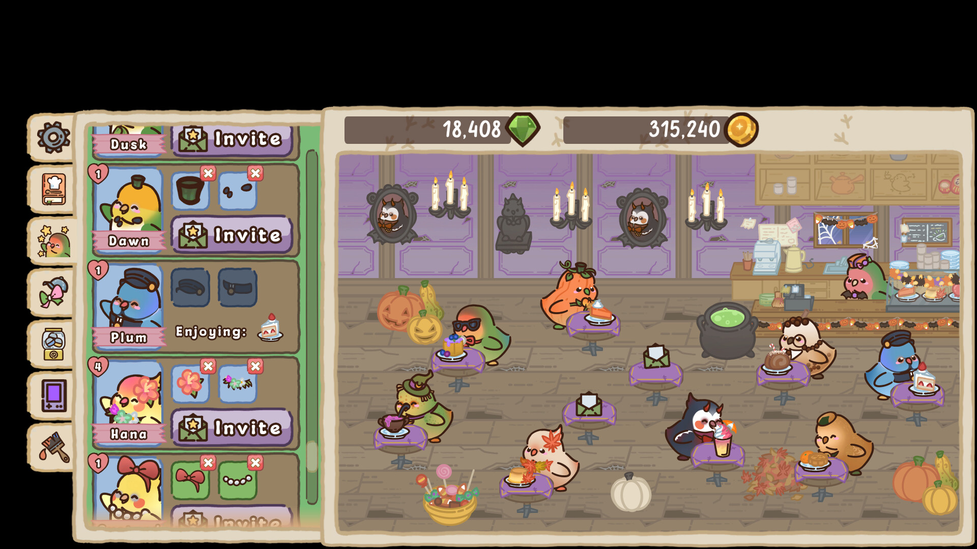 一隻可愛的鳥兒戴著廚師帽，象徵著遊戲的烹飪和經營主題。