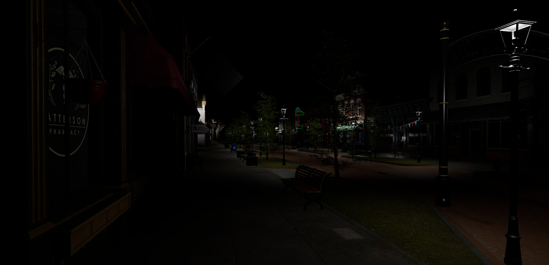 玩家躲在角落，窺視著正在巡邏的殺手。