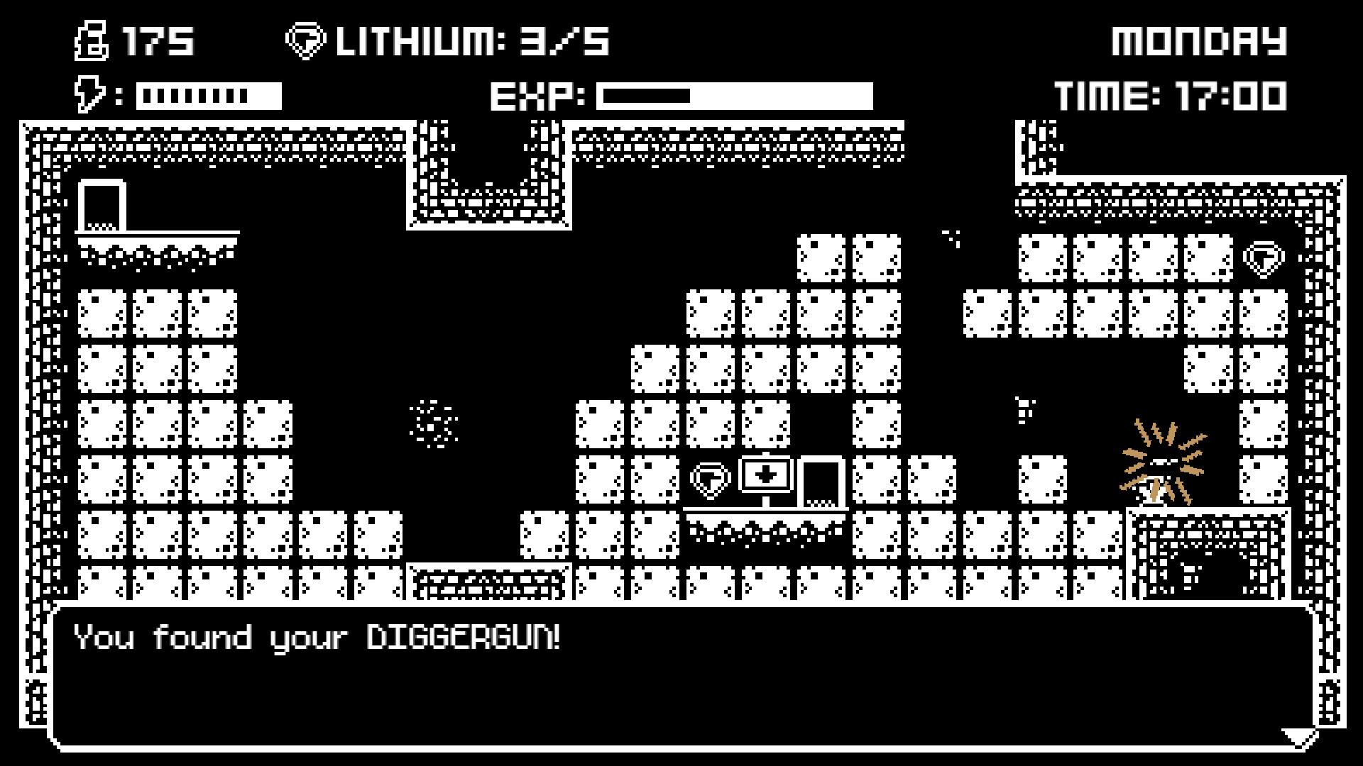 主角在充滿危險的地下礦坑中進行挖掘作業。