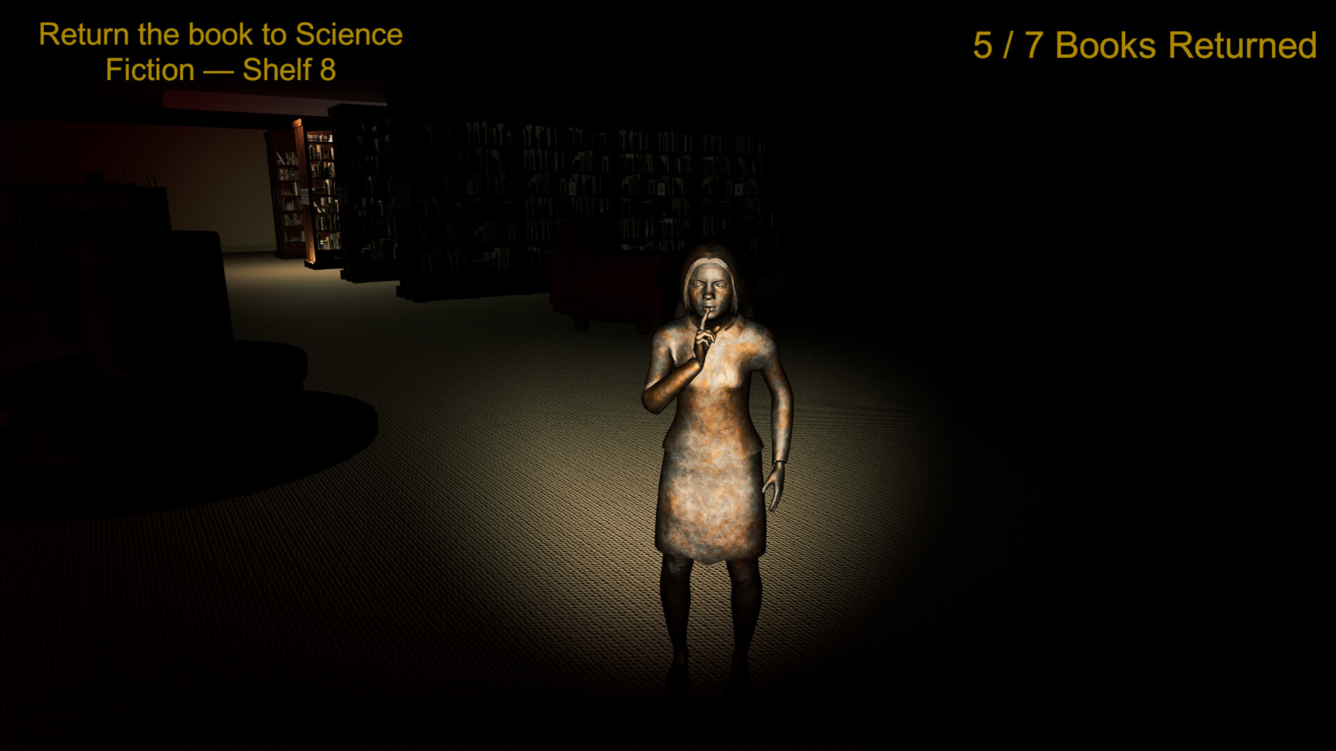 遊戲場景：一座被書架環繞的圖書館大廳