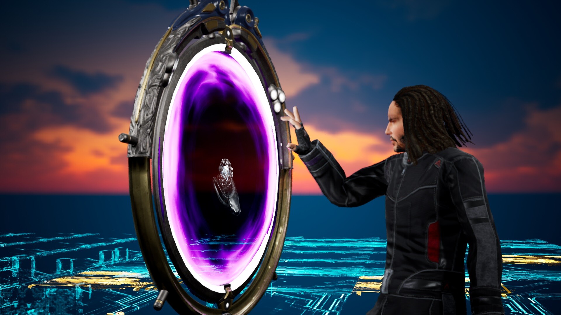 主角手持發光武器，與多個敵人激烈戰鬥