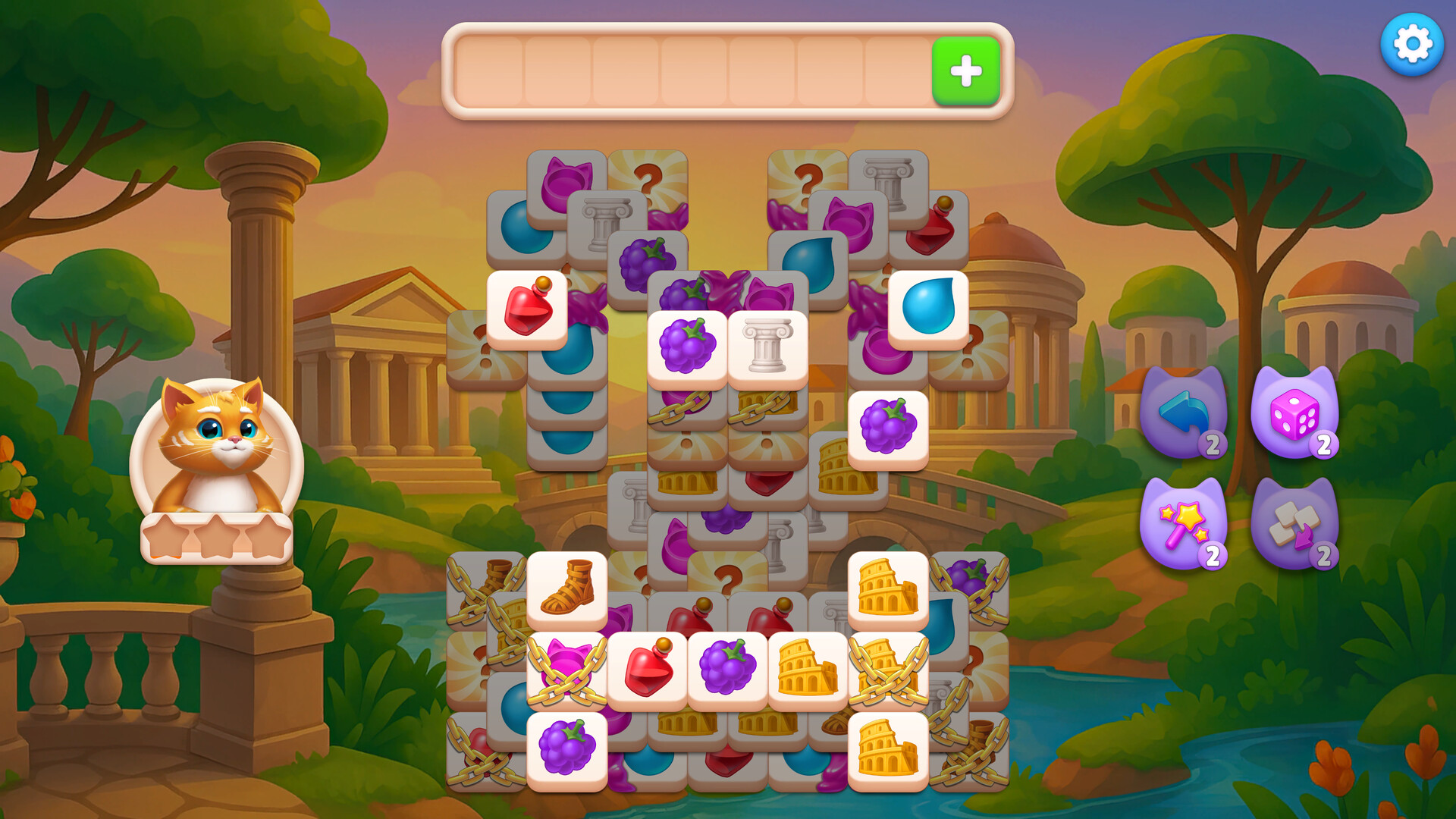 遊戲展示了色彩繽紛的古羅馬風格建築與可愛的貓咪。
