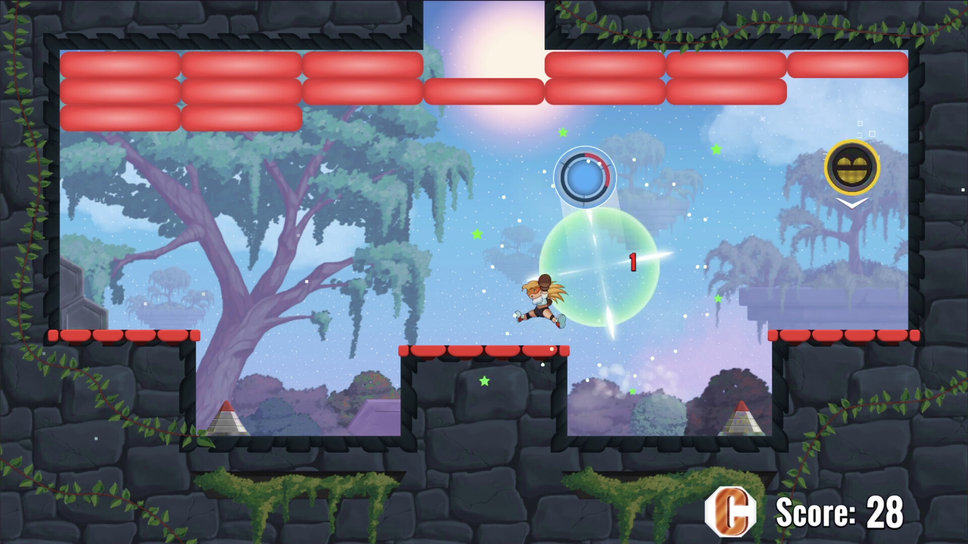 一個充滿超現實主義風格的關卡，有著奇特的幾何形狀和鮮豔的色彩。