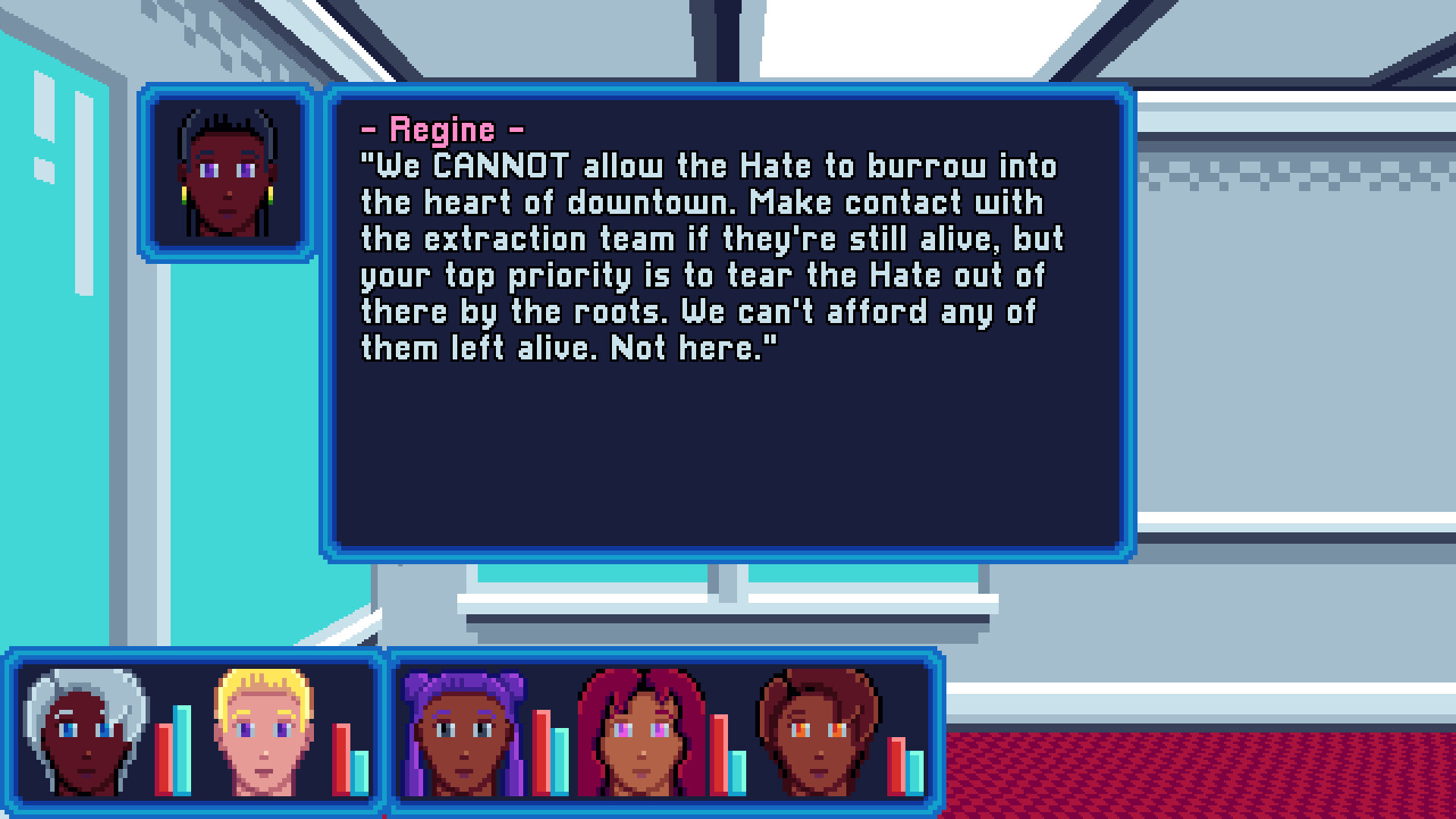 遊戲中的對話場景，一名指揮官正在下達指令。