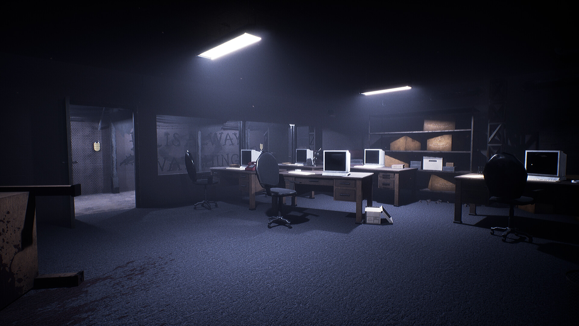 一個巨大的、色彩斑斕的球池，與周圍陰森的環境形成詭異的對比。