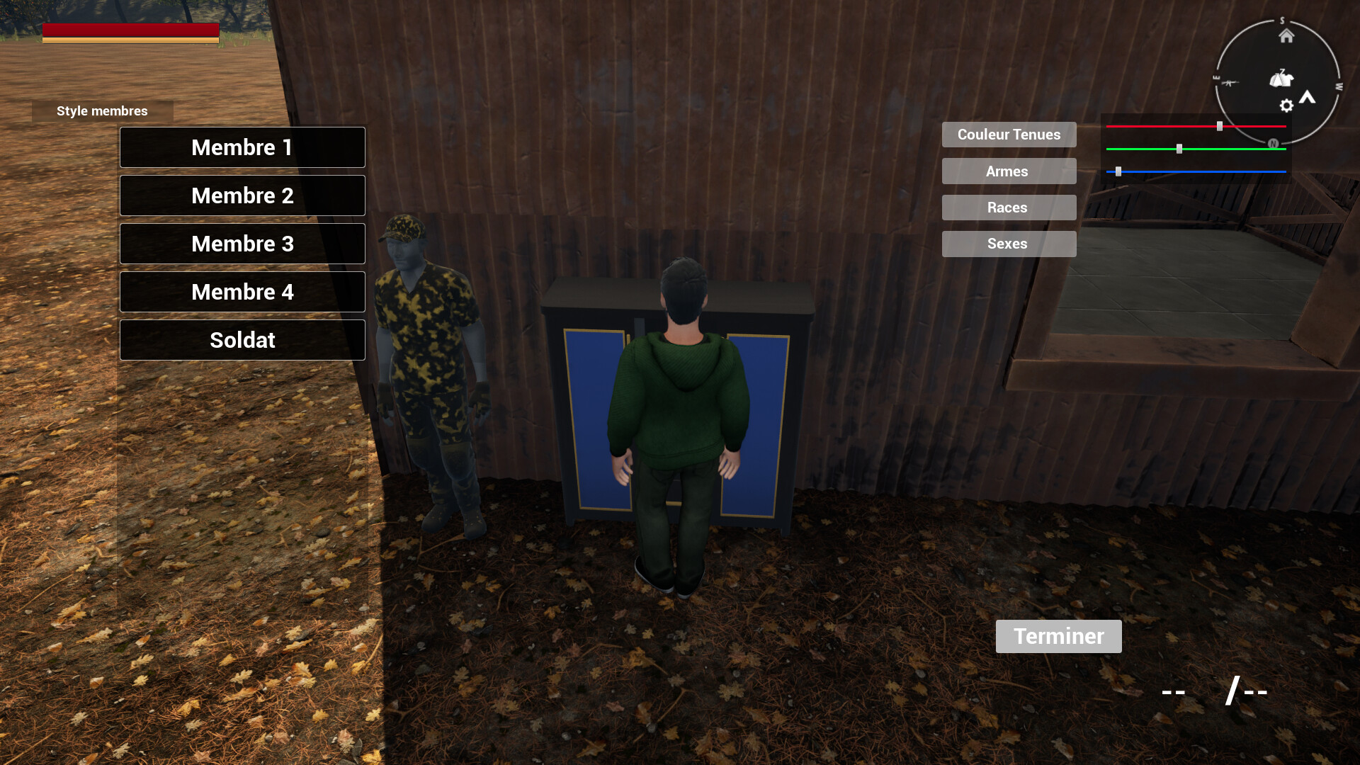 兩名角色在一個看起來像基地的室內場景中。