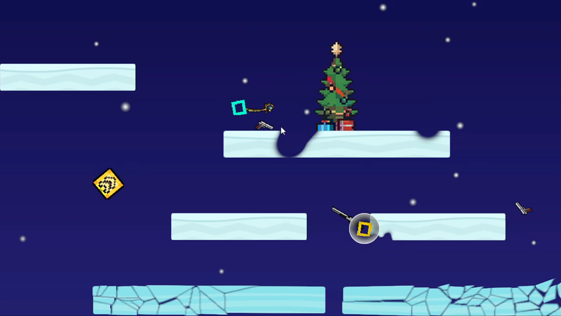 遊戲截圖展示了角色在充滿平台與牆壁的關卡中跳躍與射擊。