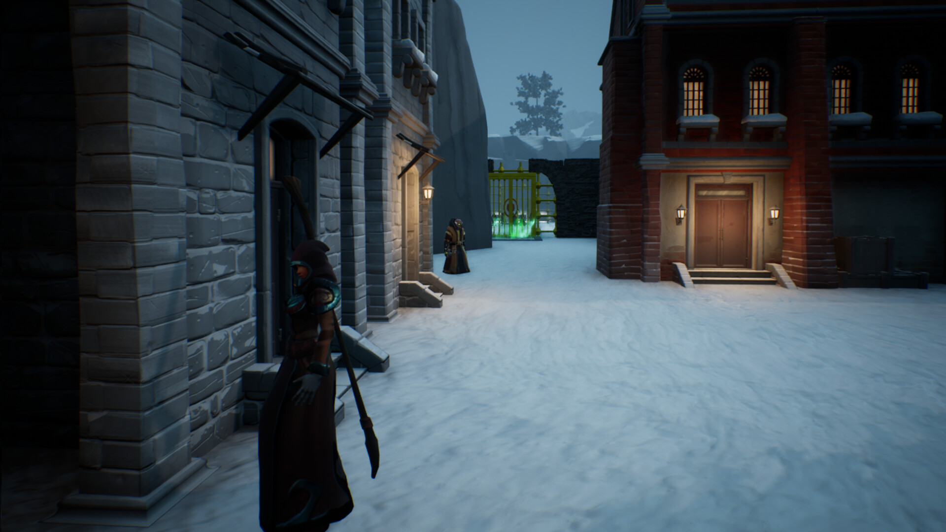 主角與巨大的骷髏敵人進行激烈的戰鬥。