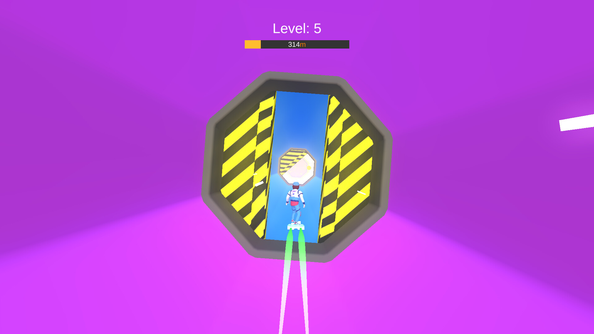 玩家在狹窄的通道中躲避移動的障礙物，展現了遊戲的緊張感