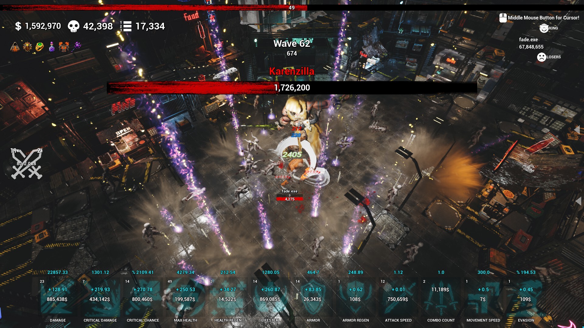 玩家角色在競技場中與大量敵人作戰的畫面