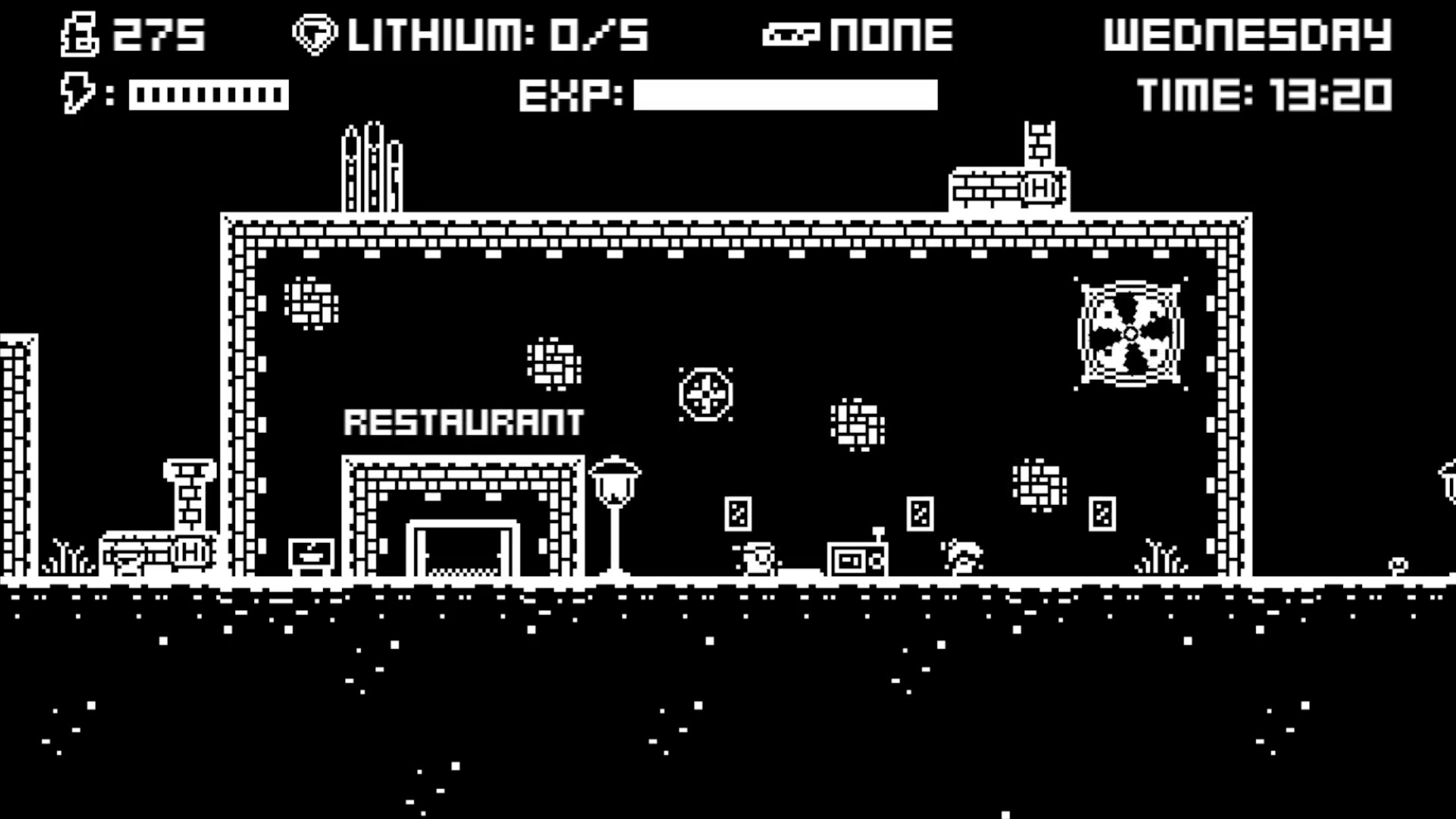 主角與島上的一位居民對話,背景是簡陋的建築。