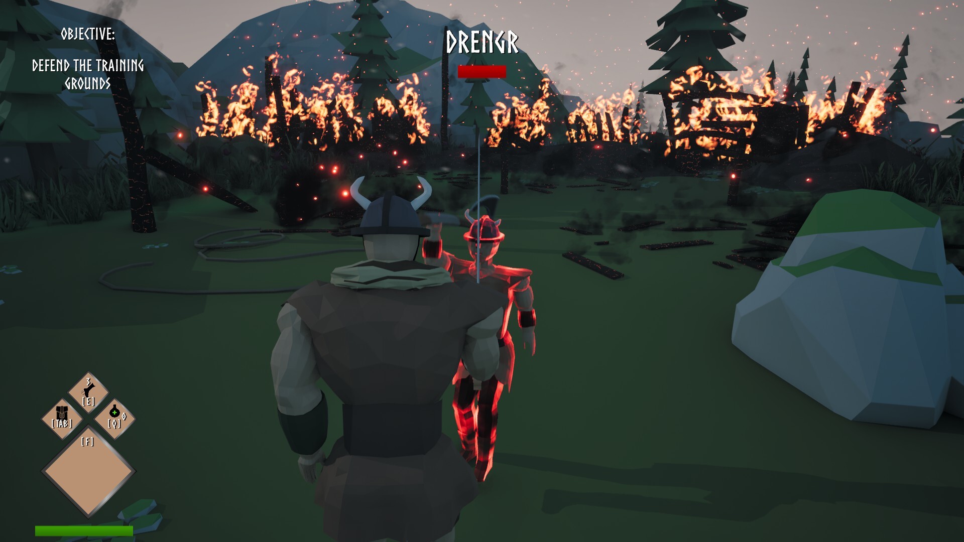 玩家在充滿霧氣的村莊中與敵人戰鬥。