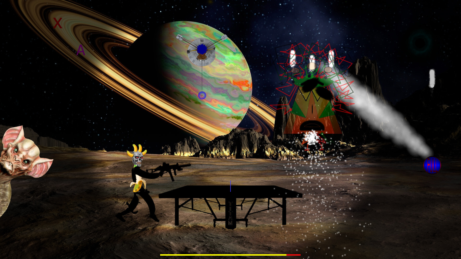 玩家角色與巨大的外星生物對峙