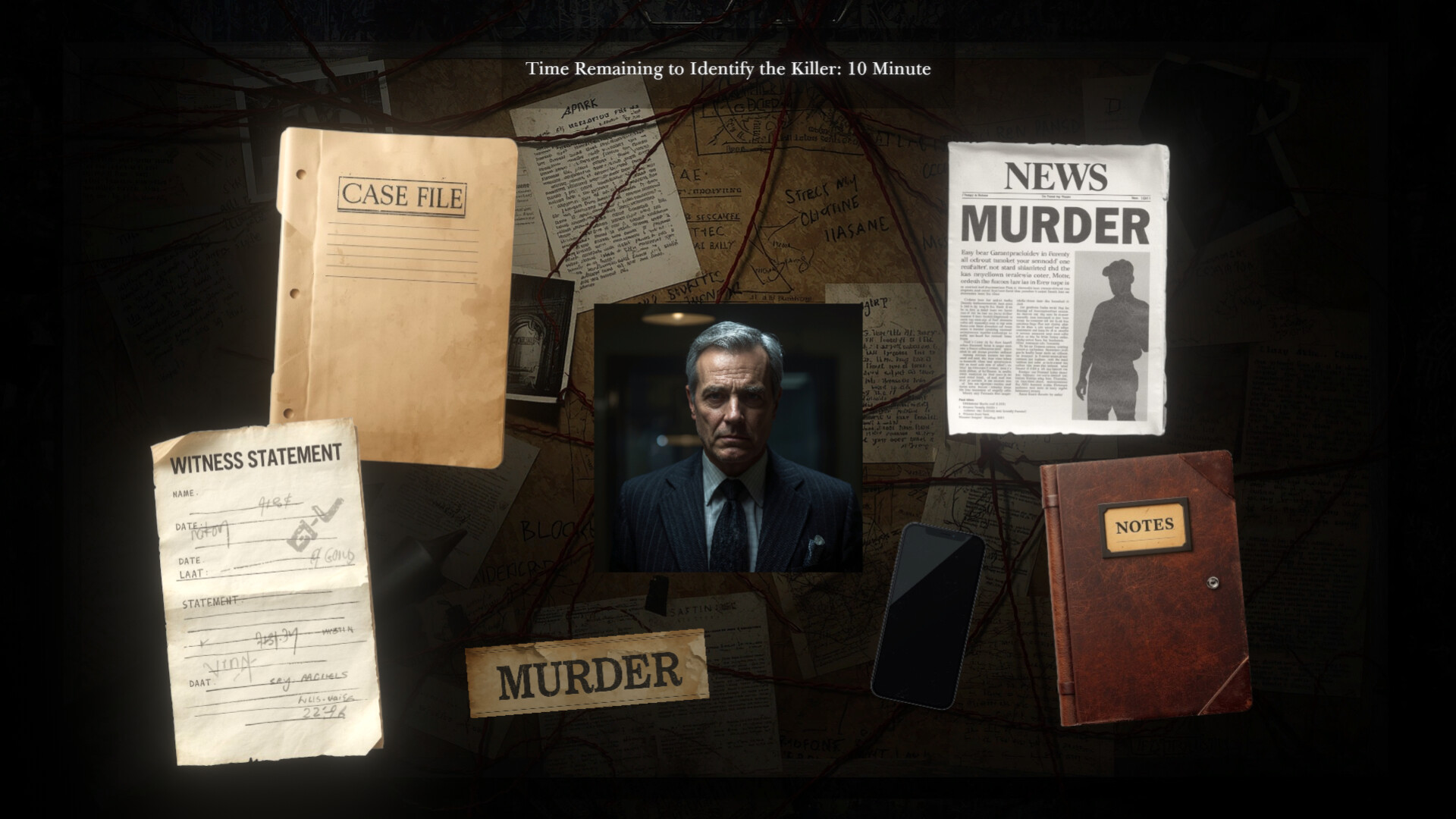 遊戲中玩家需仔細檢查證物檔案與線索