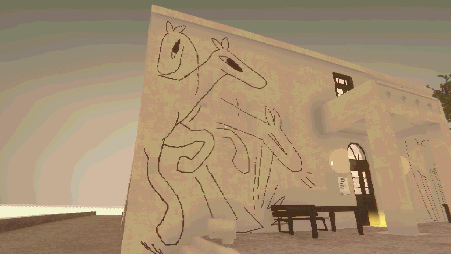 一個擁有大片落地窗的房間，窗外是藍天和水景，充滿開放感。