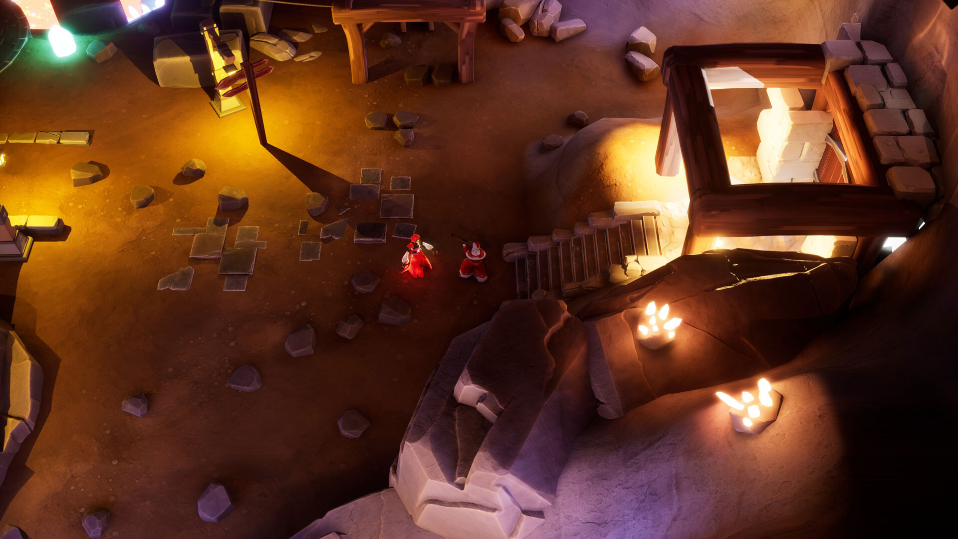 聖誕老人在戶外雪地場景中與敵人交火，展現了遊戲的戰鬥氛圍。