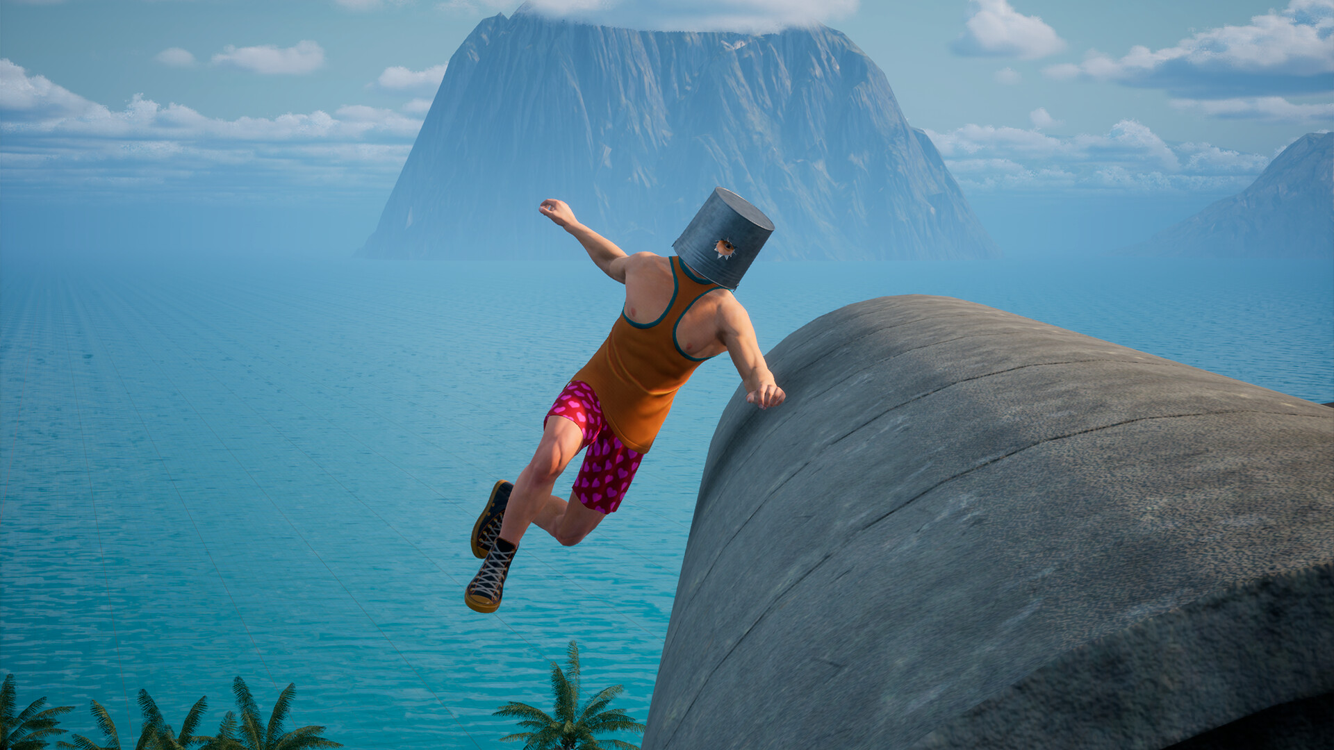 遊戲的第三人稱視角，展示了主角在一個由集裝箱和平台構成的複雜結構上。