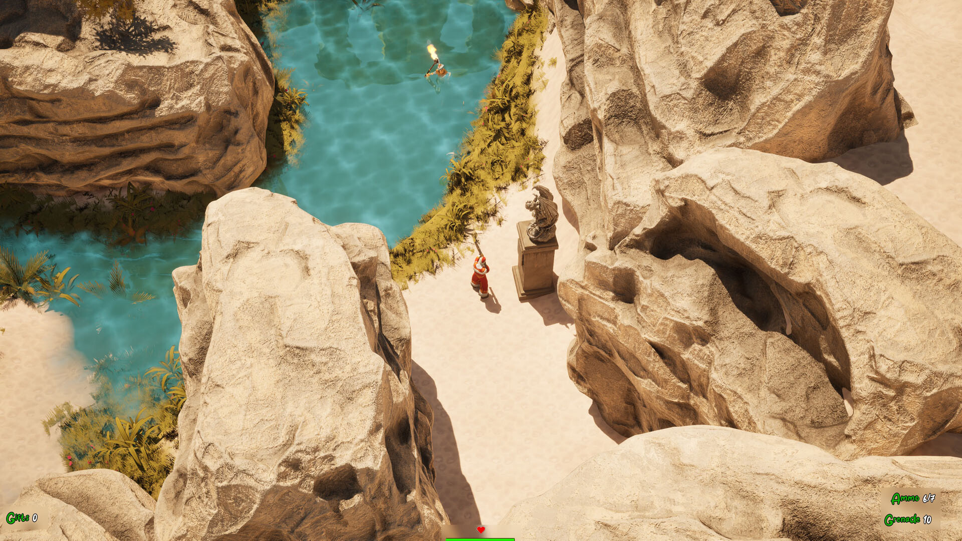 聖誕老人在雪地中前進，背景是美麗的聖誕夜景。