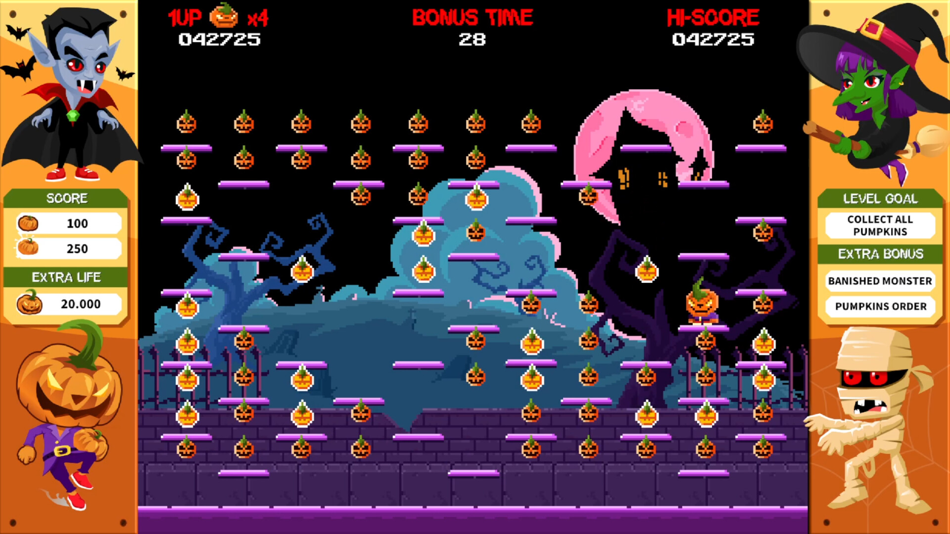 遊戲的主視覺圖,南瓜人站在前方,背景是各種萬聖節怪物。