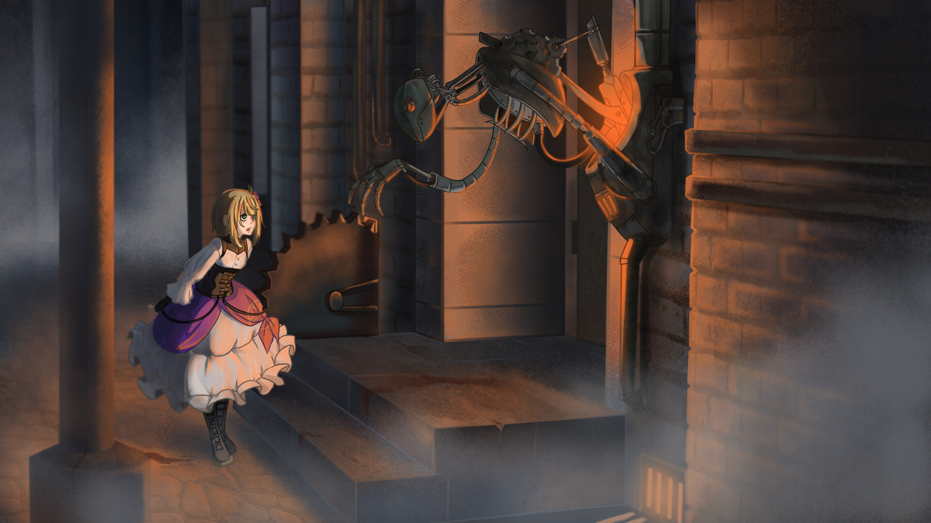 莉賽特在一個充滿危險機械的環境中探索。