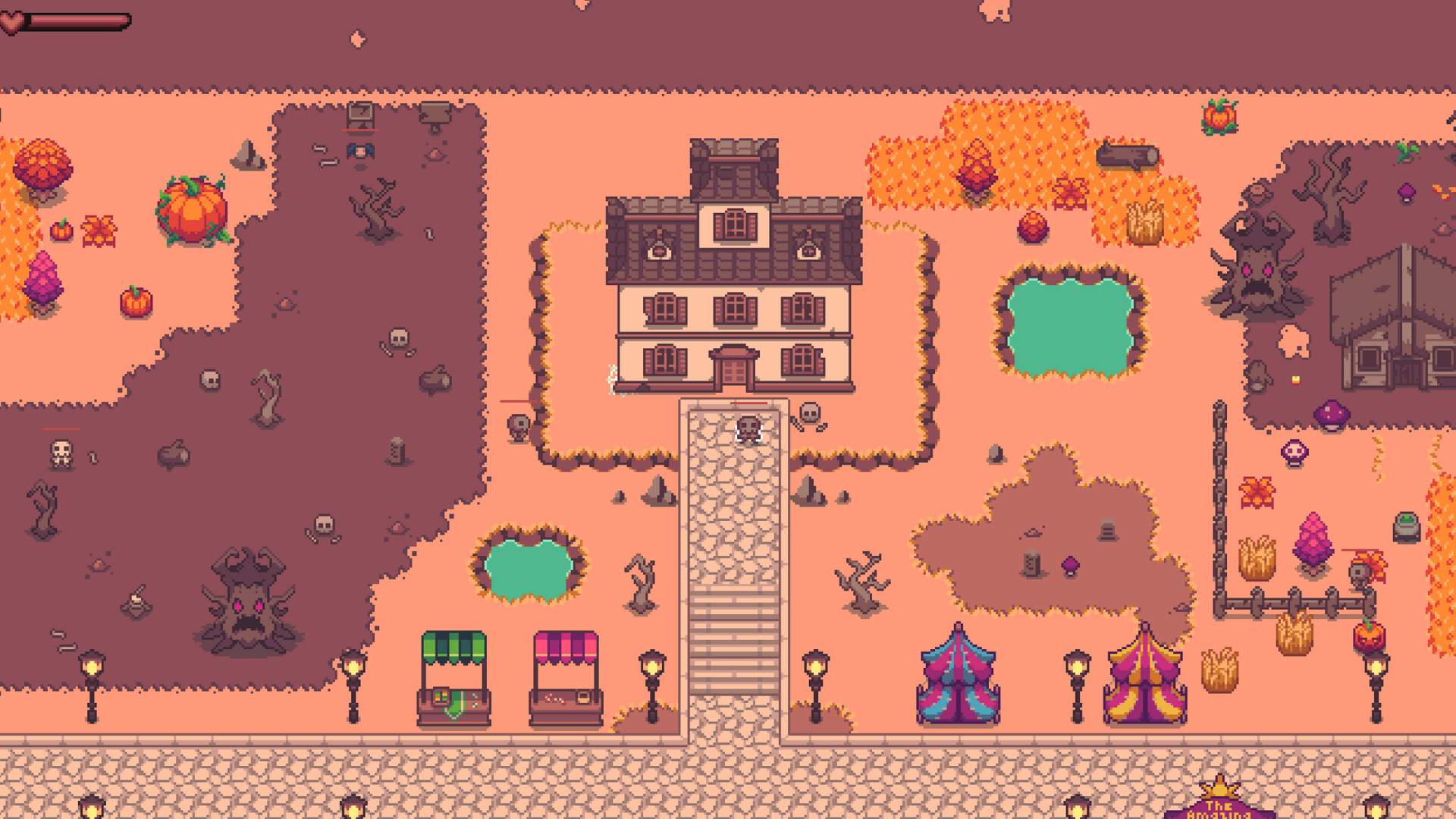 遊戲的初始區域，萬聖節小鎮的場景，充滿了探索元素。