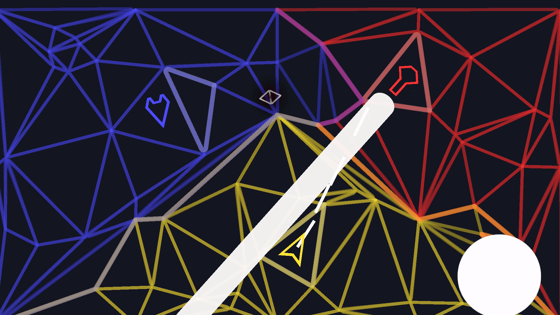 遊戲中的四人對戰畫面，展示了不同顏色的領土分割。