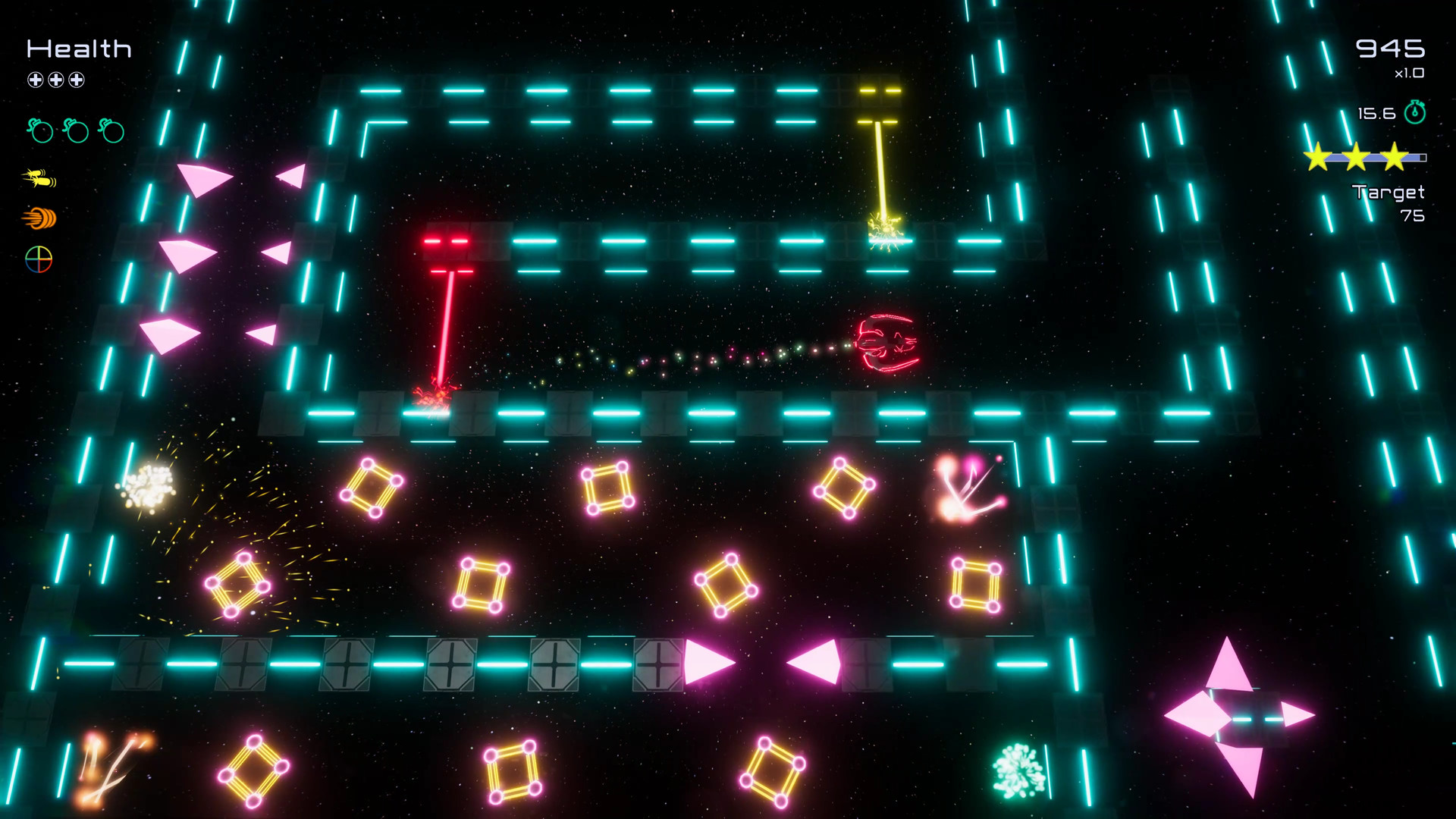 玩家的飛船在移動中留下彩色軌跡