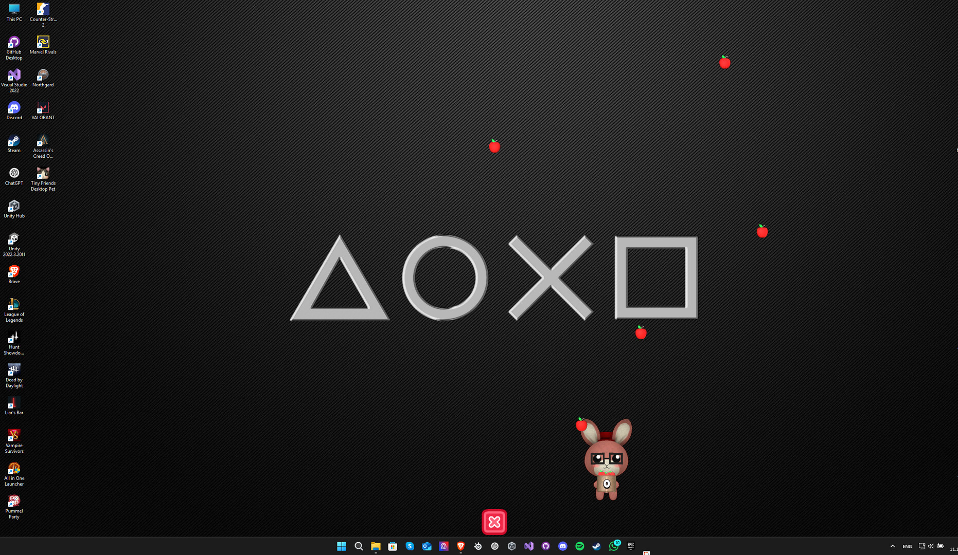 一隻貓咪寵物開心地吃著蘋果，旁邊顯示蘋果數量的介面。