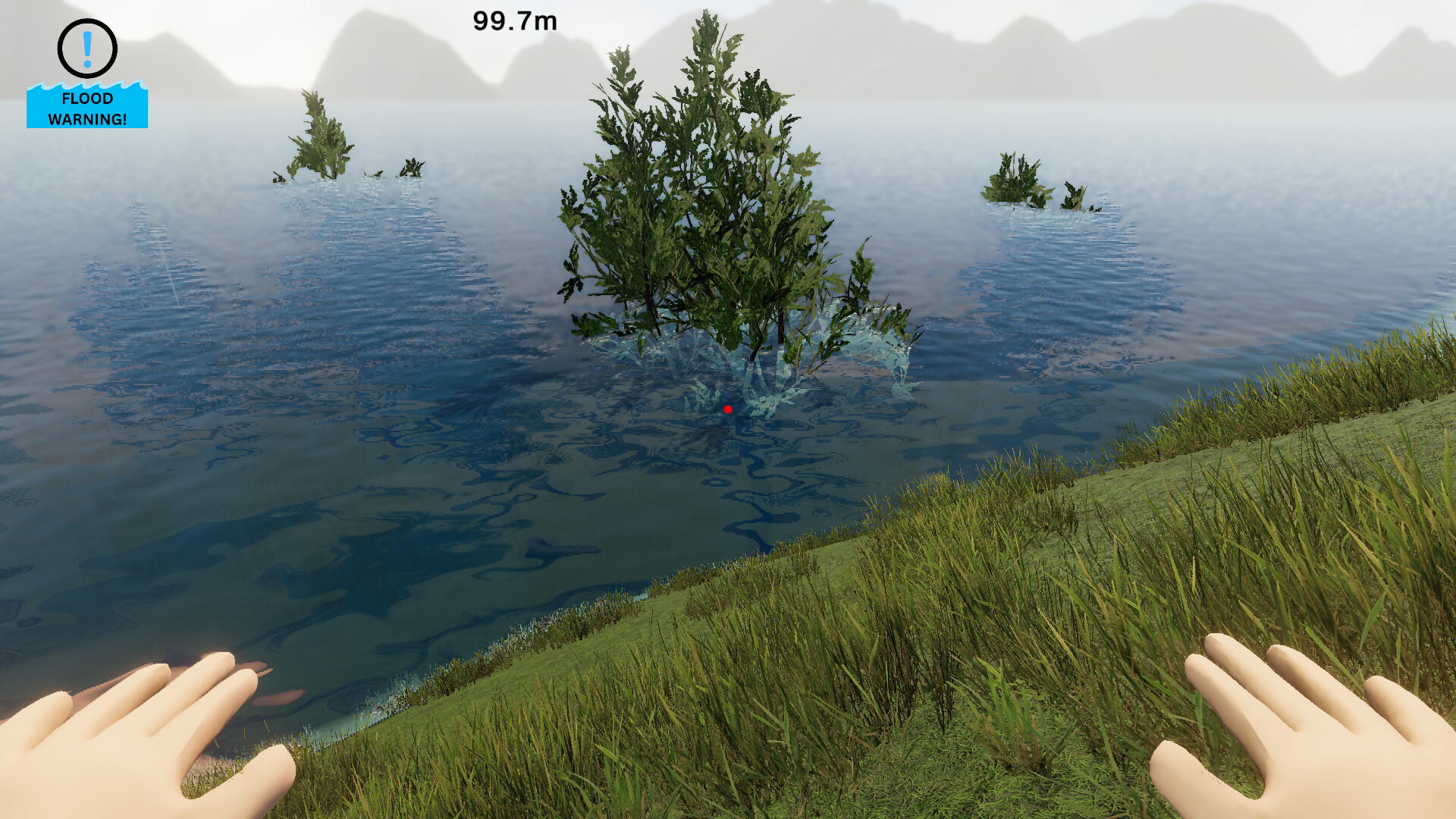 攀登者抵達一處平台，遠方的山巒和雲海盡收眼底，象徵著階段性的成功與片刻的寧靜