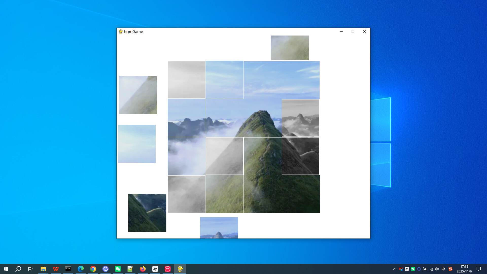 遊戲開始時,彩色碎片散落在灰色背景之上,等待玩家拼湊。