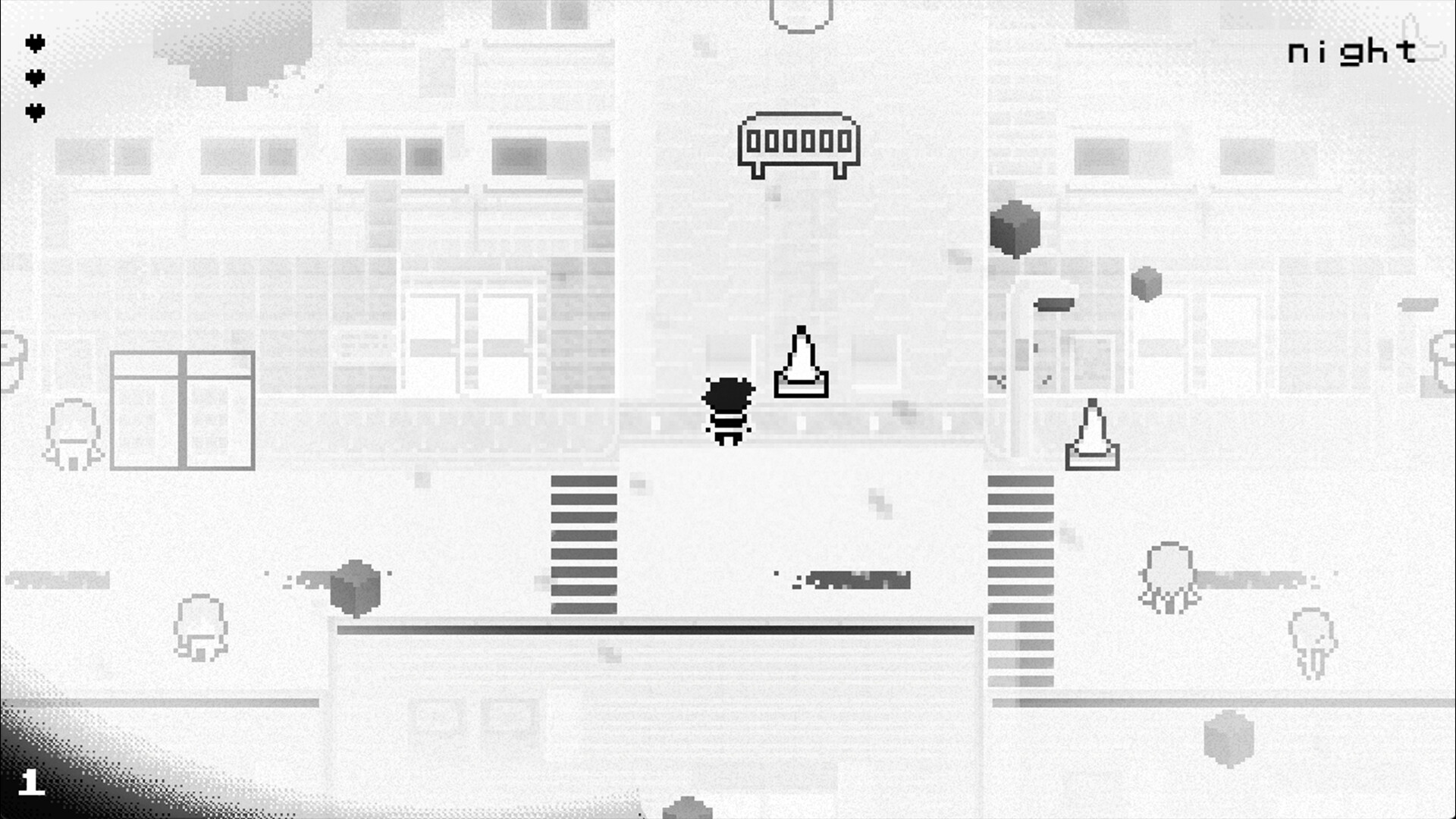 遊戲中的一個場景,展示了抽象和極簡主義的藝術風格。