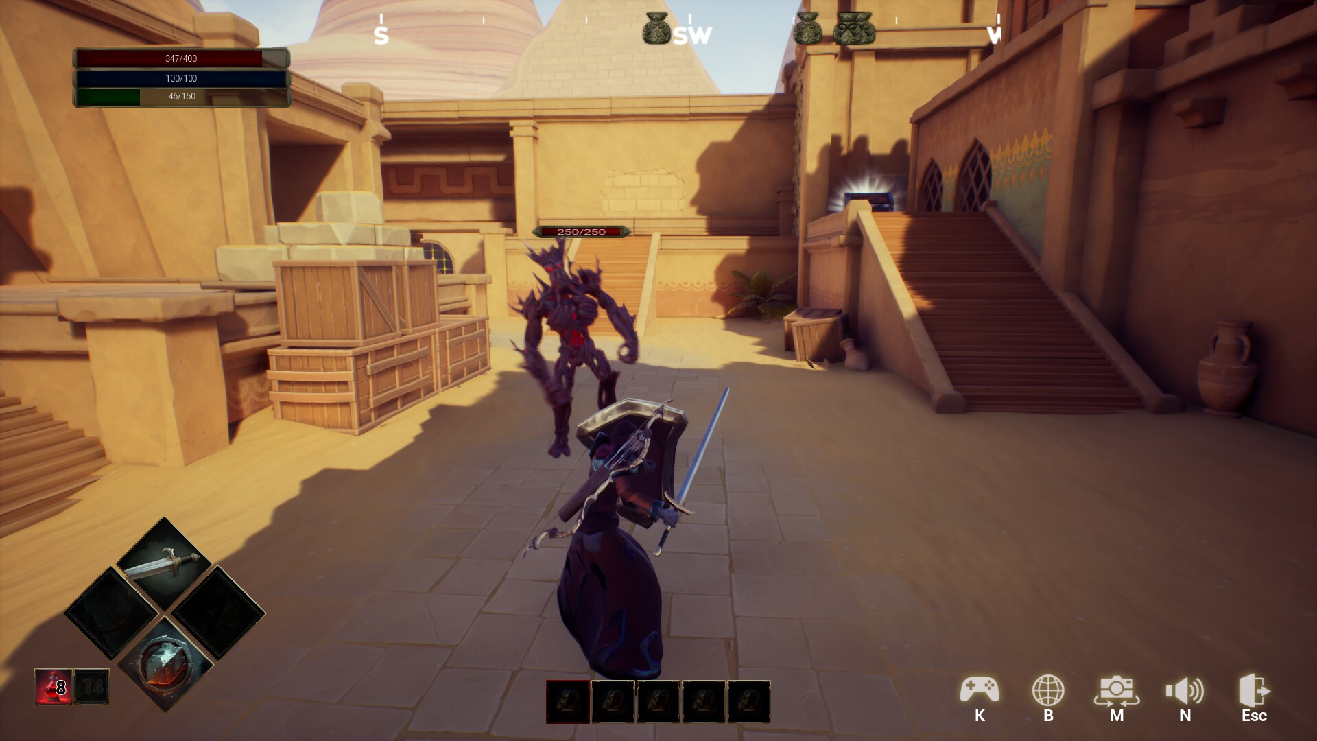 主角站在高處,俯瞰下方的地城結構。