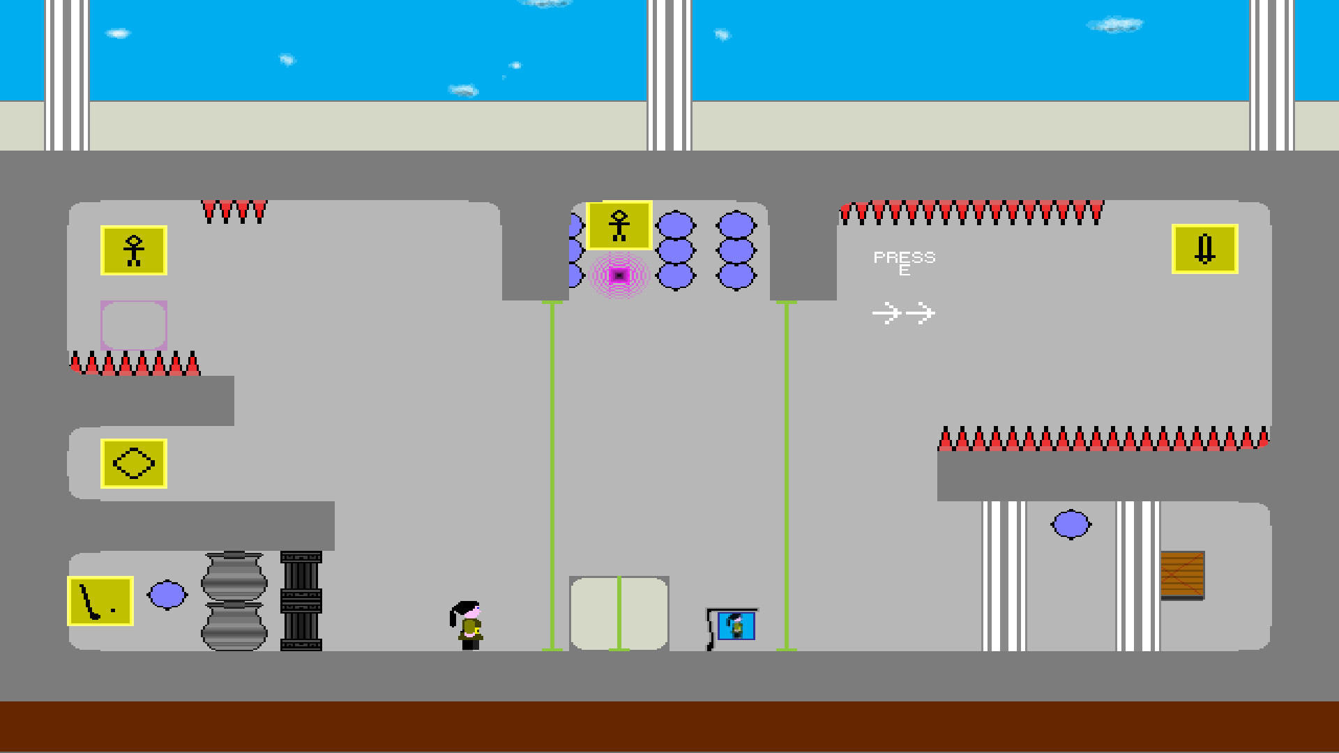 伊麗絲在一個充滿粉色水晶和奇異植物的洞穴中跳躍。