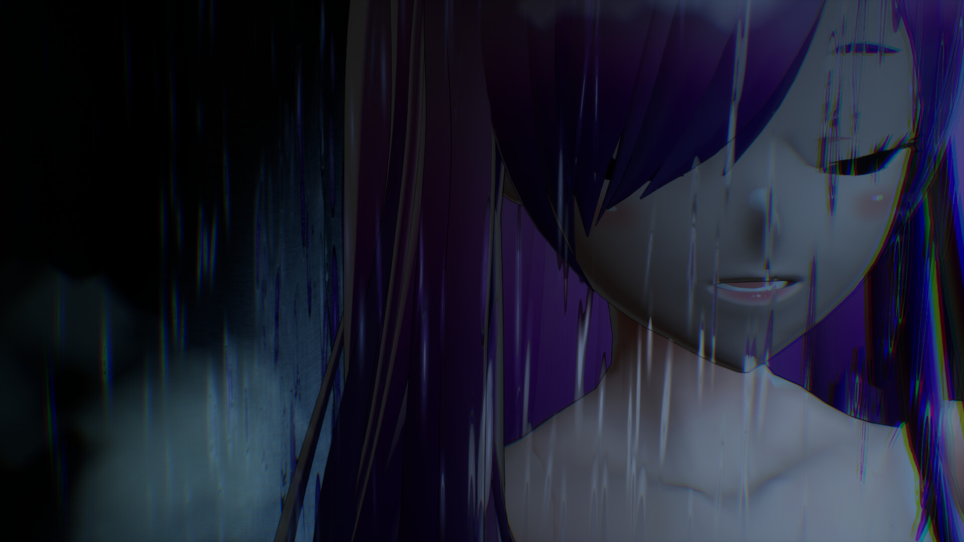 春日在一間充滿詭異紅光的房間裡探索。