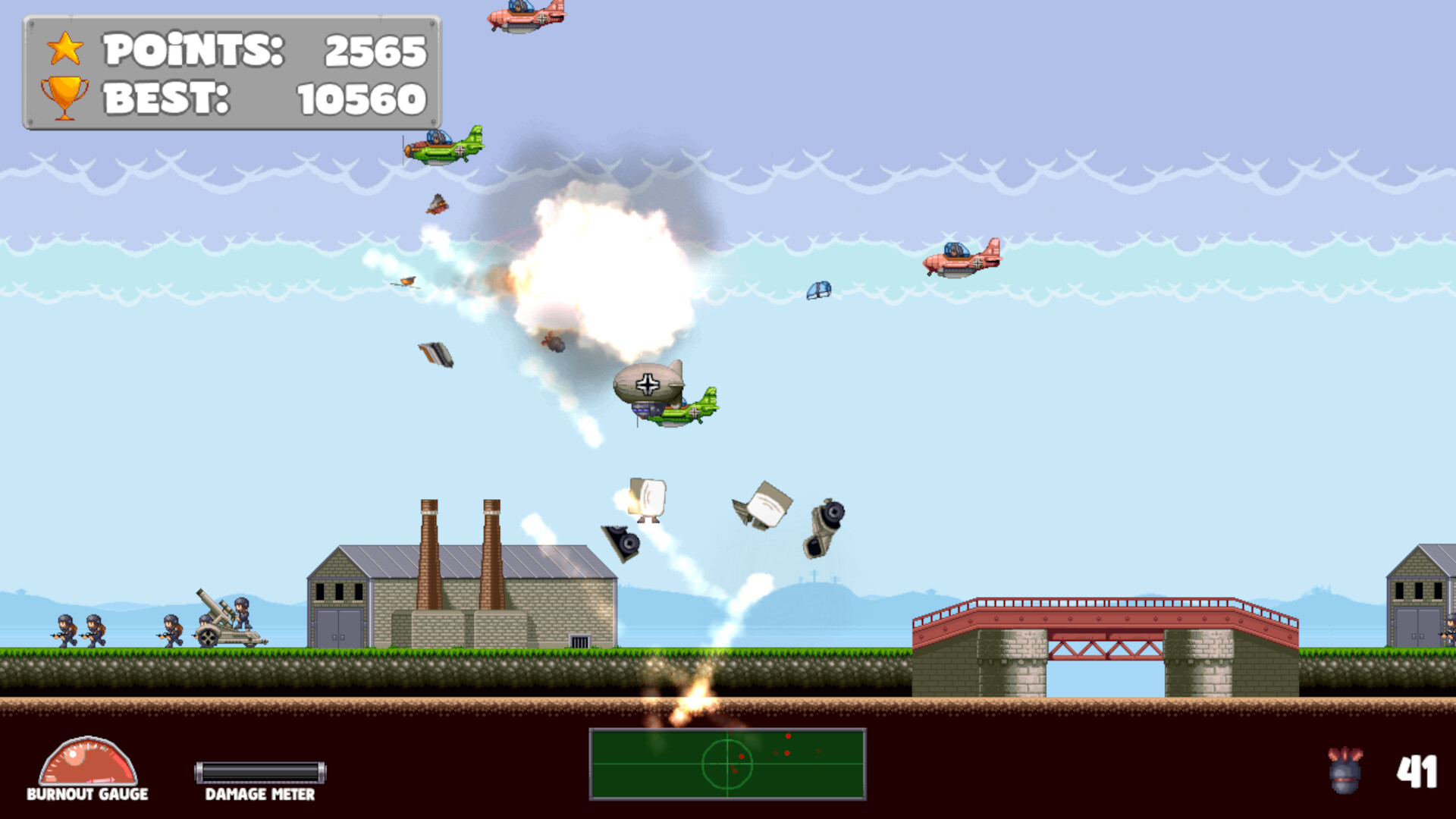 遊戲中的雪地場景，飛機正在攻擊地面目標。