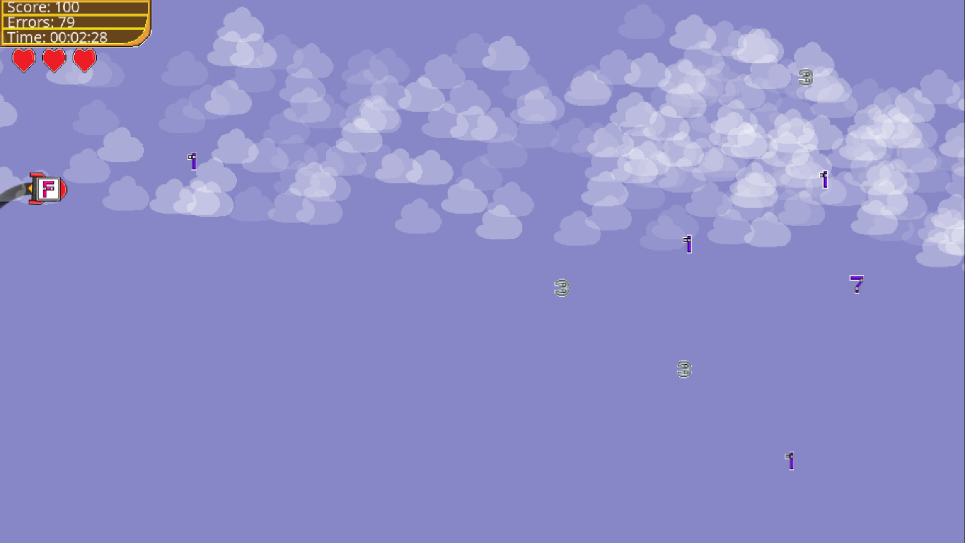 遊戲的主畫面展示了火箭與即將到來的字母挑戰