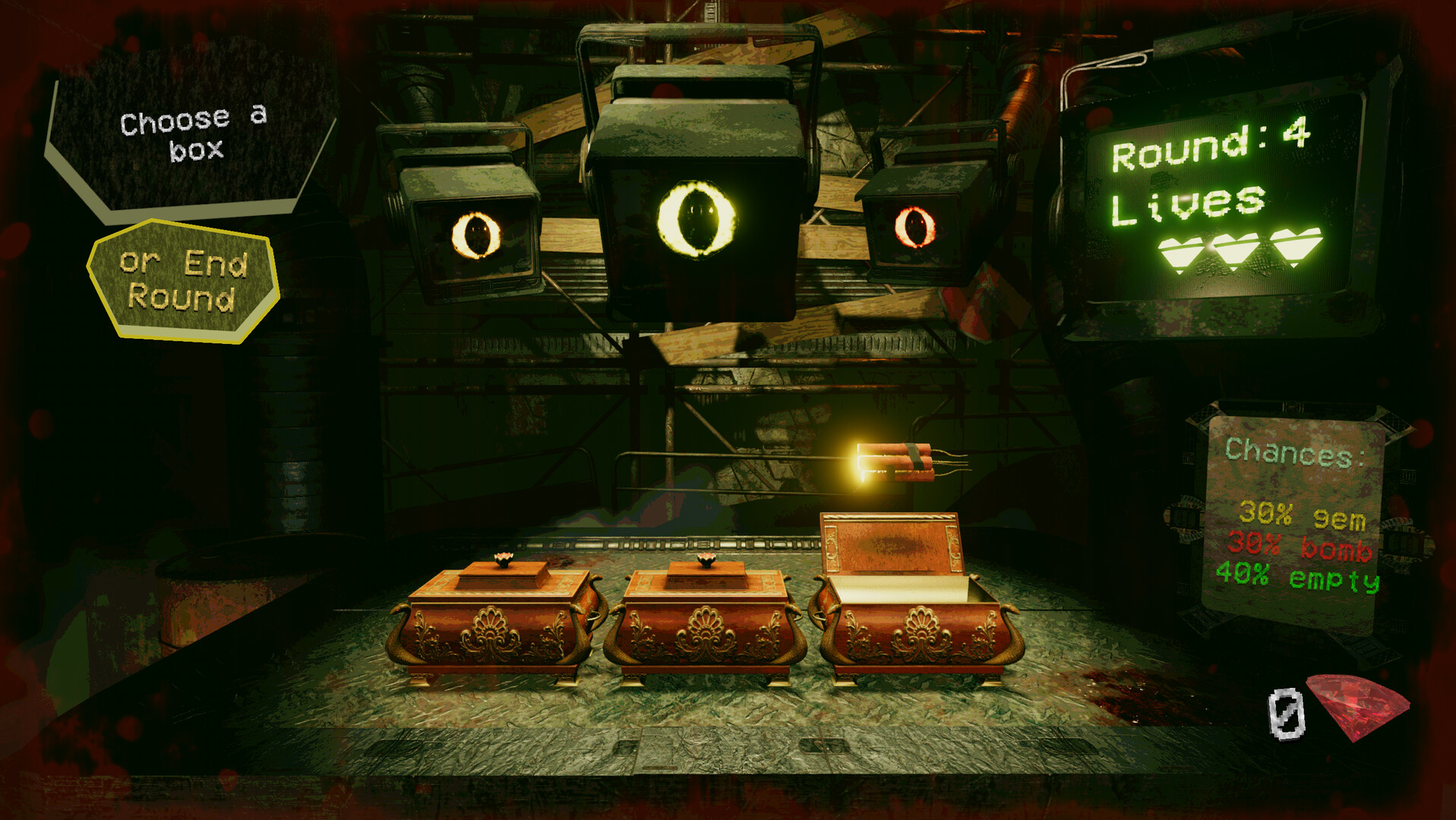 遊戲畫面展示了第一人稱視角下對盒子的觀察