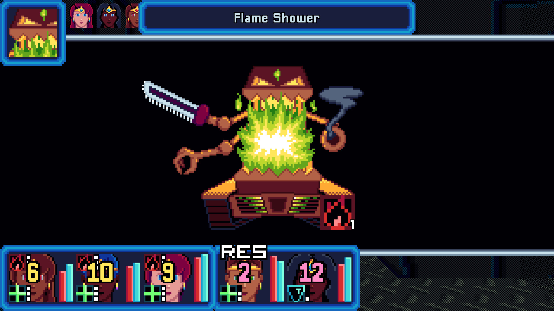 與一台大型機械人敵人的戰鬥畫面。