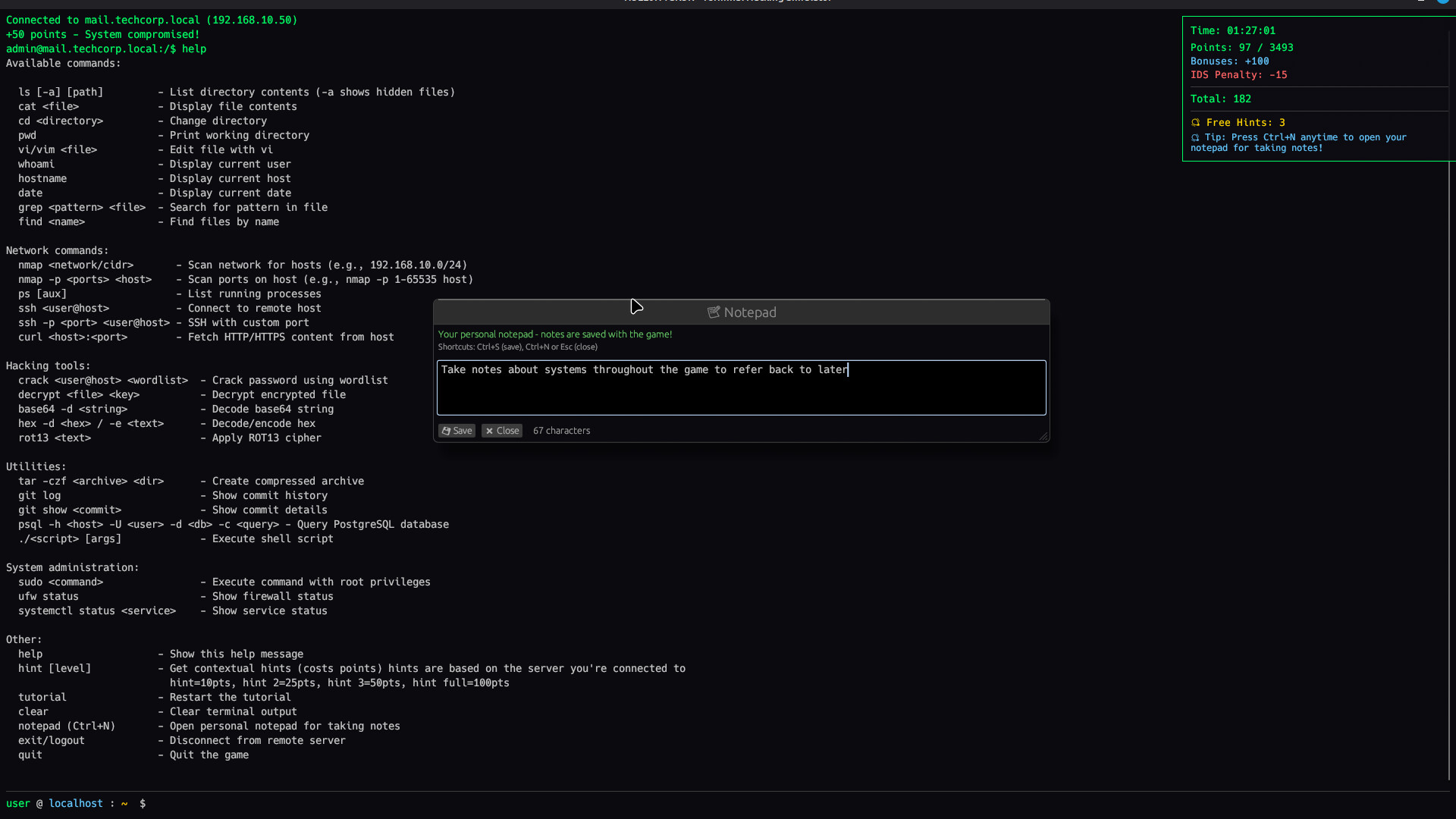 HELLO HACKER 遊戲內畫面