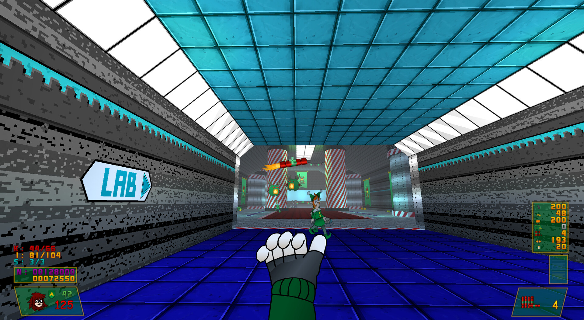 一個充滿卡通風格的室內場景，敵人是穿著盔甲的泰迪熊。