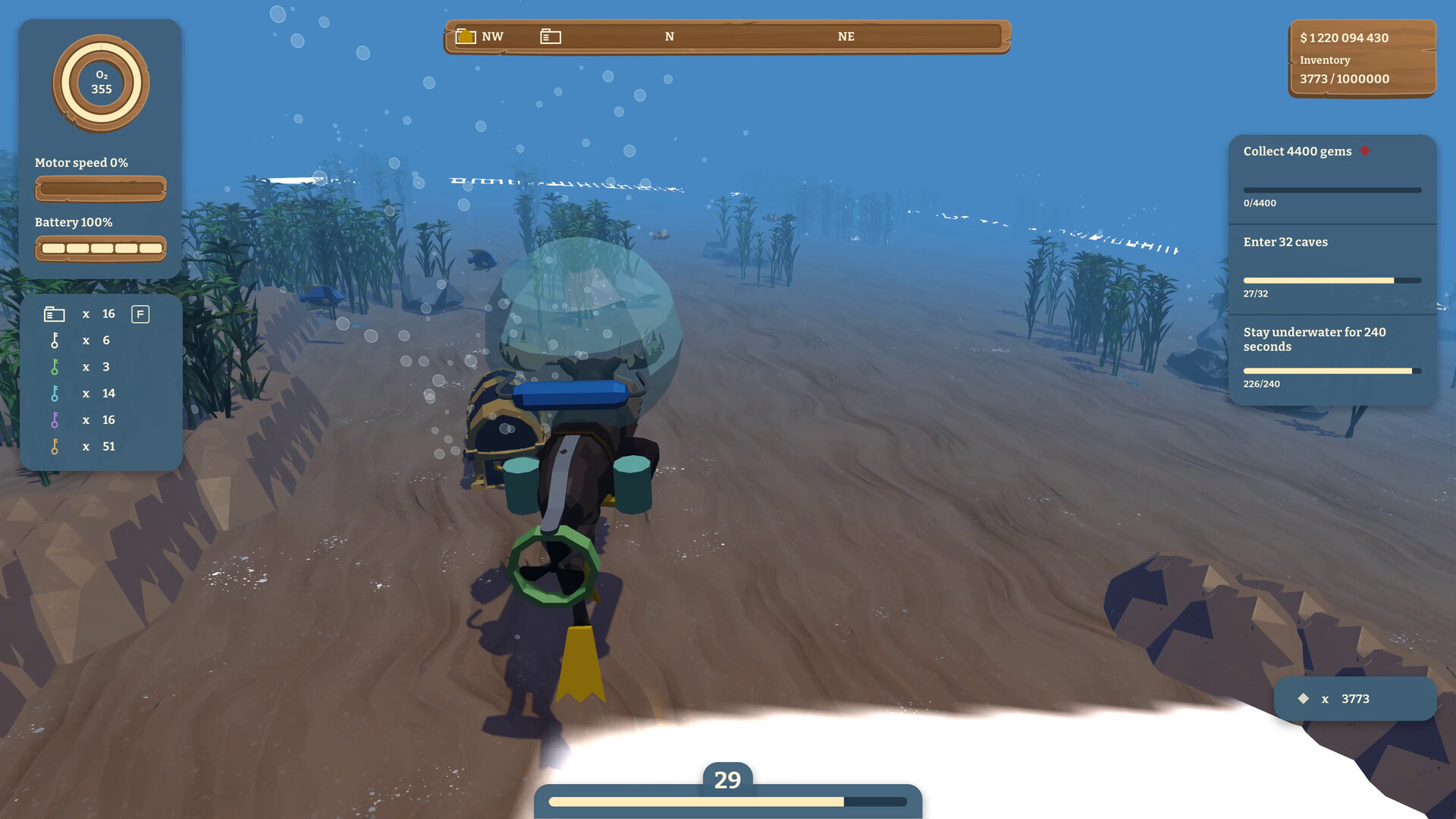 麋鹿在深海區域探索,周圍是巨大的發光植物。