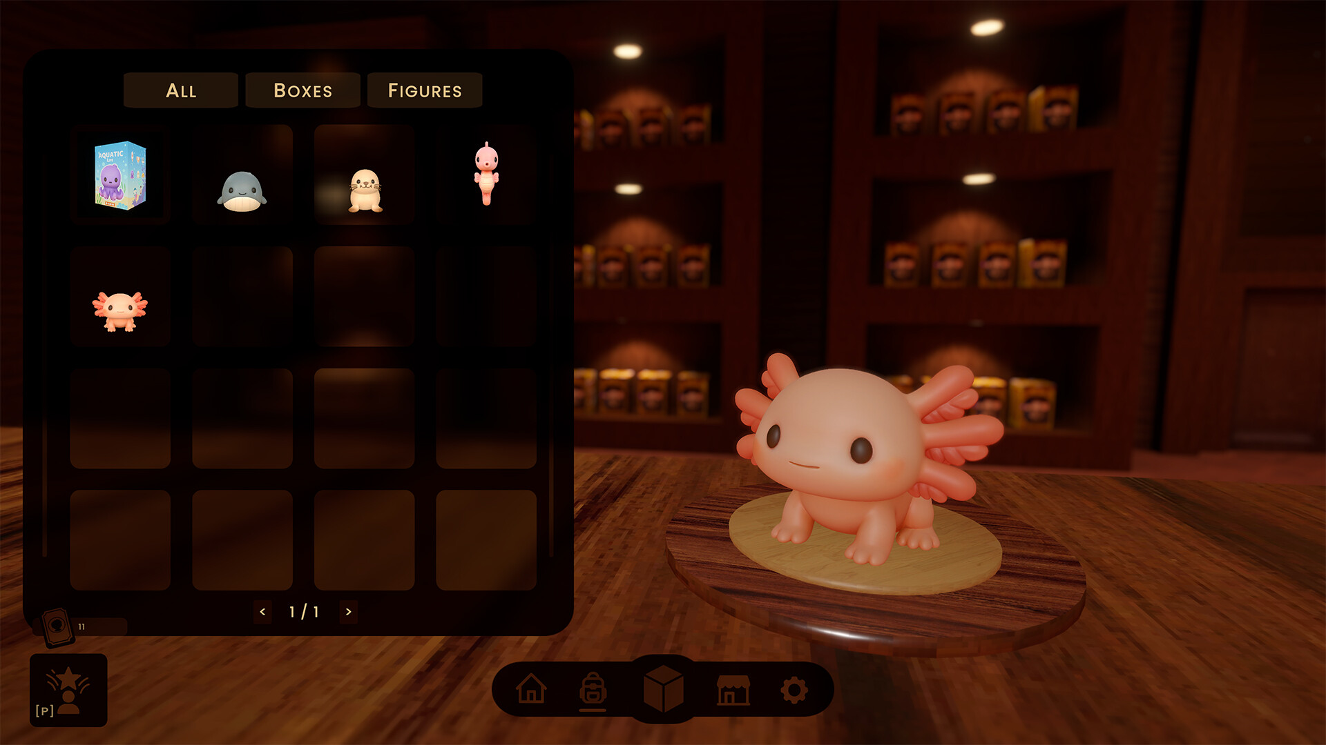 一個寧靜的夜晚，房間裡的檯燈照亮了桌上的公仔。