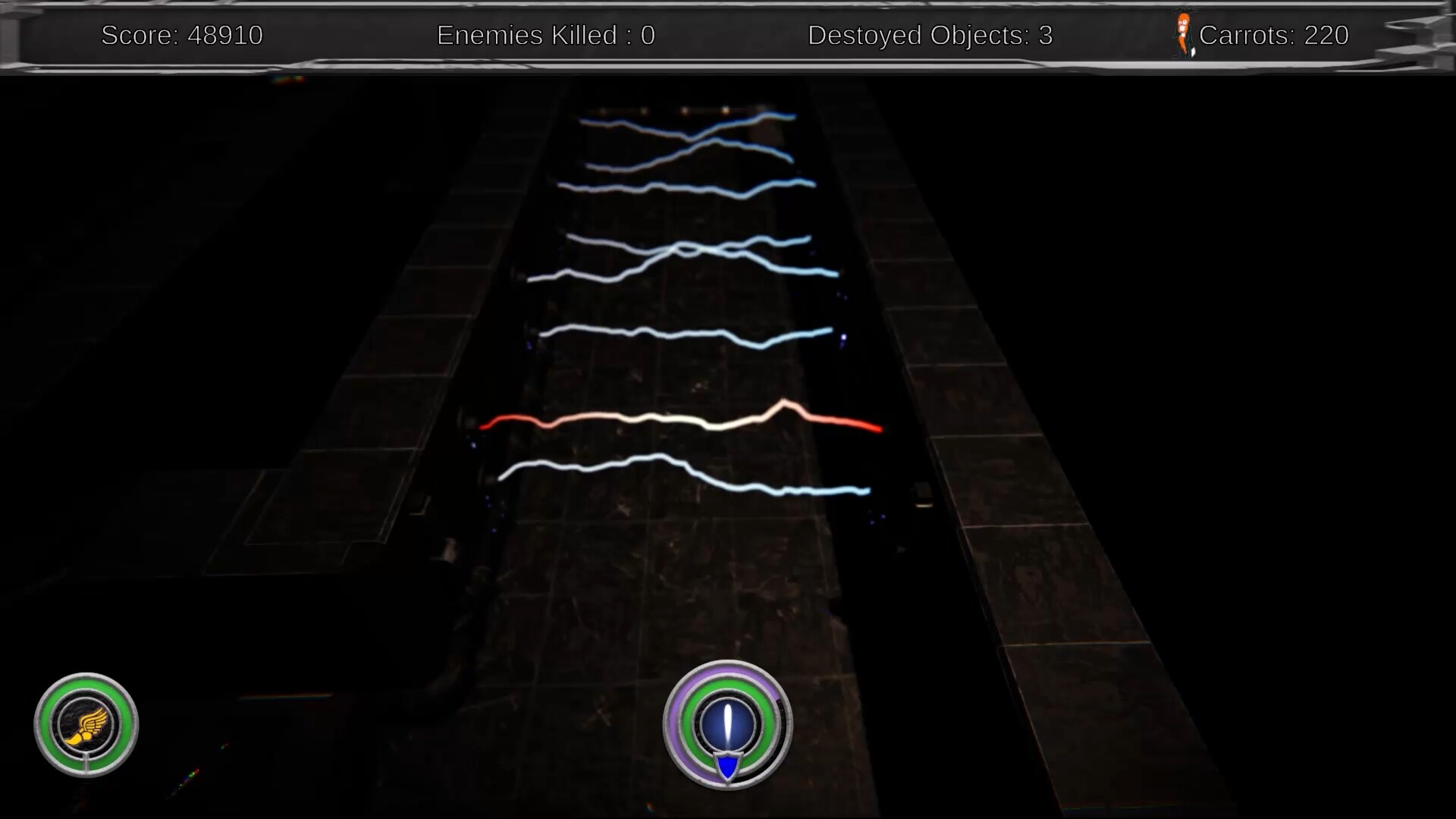 玩家在充滿未來科技感的房間中與大量敵人激烈交火。