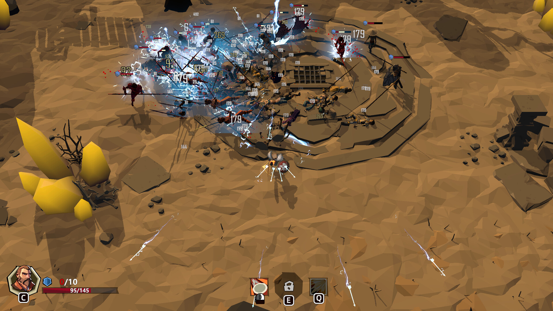 一場激烈的戰鬥畫面,主角被多個敵人包圍。