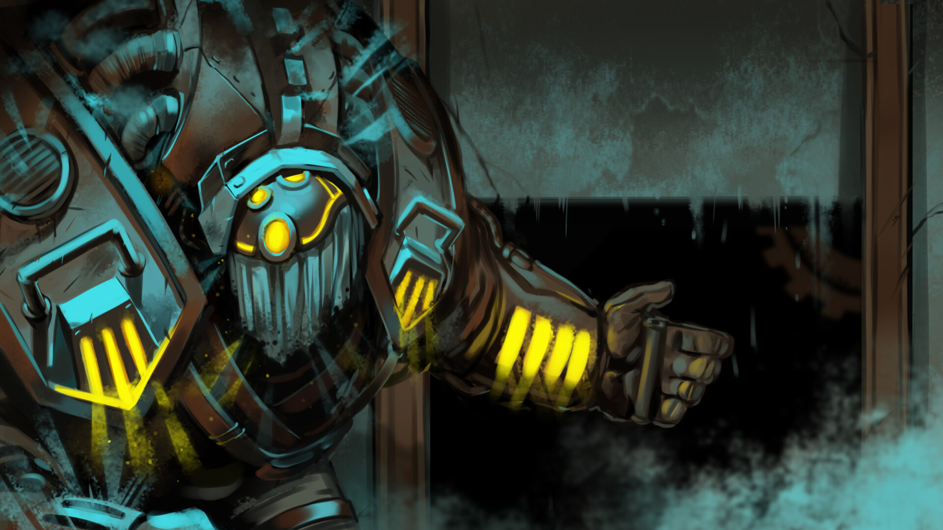 一位看似友善的機械角色，其設計融合了古典與工業元素。