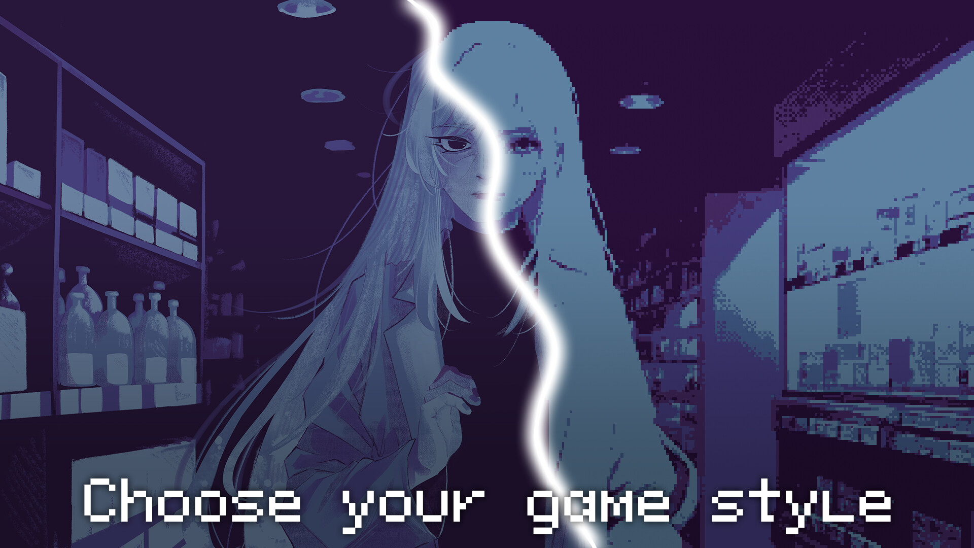 遊戲中的對話場景，展現了其雙色調的極簡像素藝術