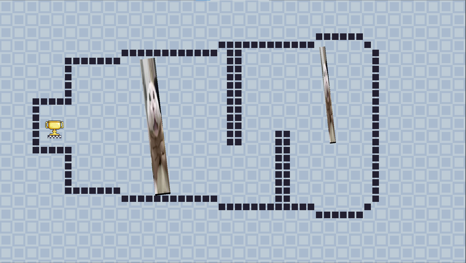 遊戲畫面，滑鼠游標需要穿越由貓咪看守的狹窄通道