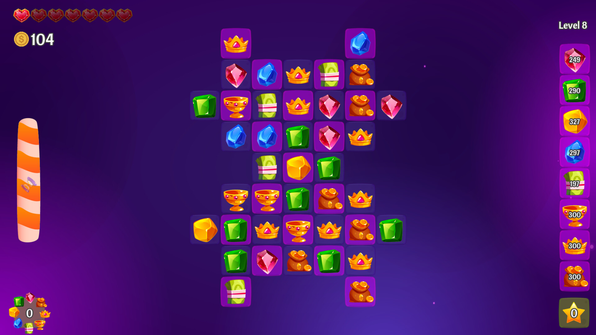 一個較為複雜的關卡盤面,需要玩家快速思考。