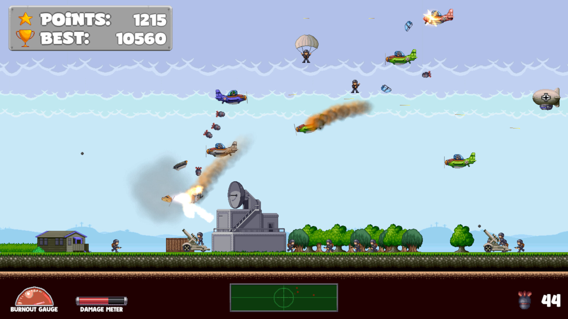 遊戲中的地面場景，可以看到敵方士兵和車輛。