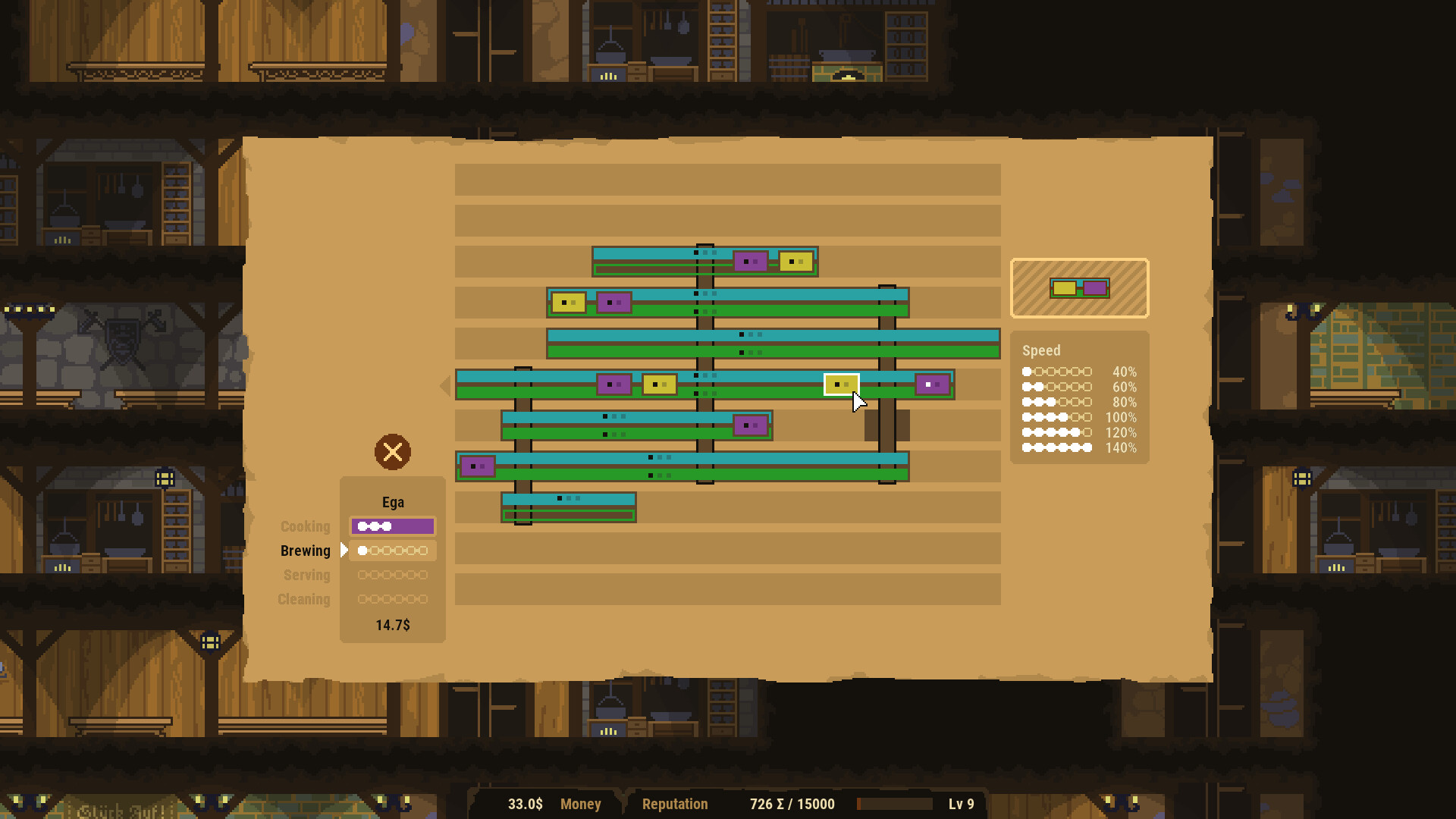 在一天結束後,統計收益與聲望是經營的重要環節